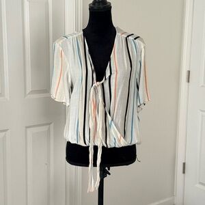 Lush Multicolor Striped Tie-Front Blouse